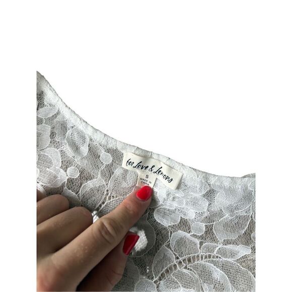 For Love & Lemons Loretta Crop Top Blouse size S White Lace Ruffle Floral - Picture 5 of 10